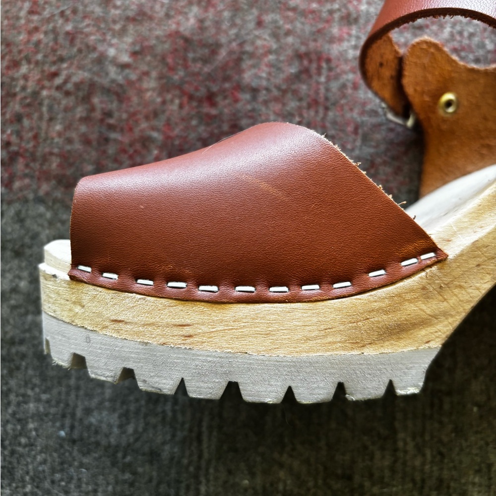 Brown MIA Sweden Leather Mules with Chunky Platform Sole - Sz 39 - Picture 4 of 6